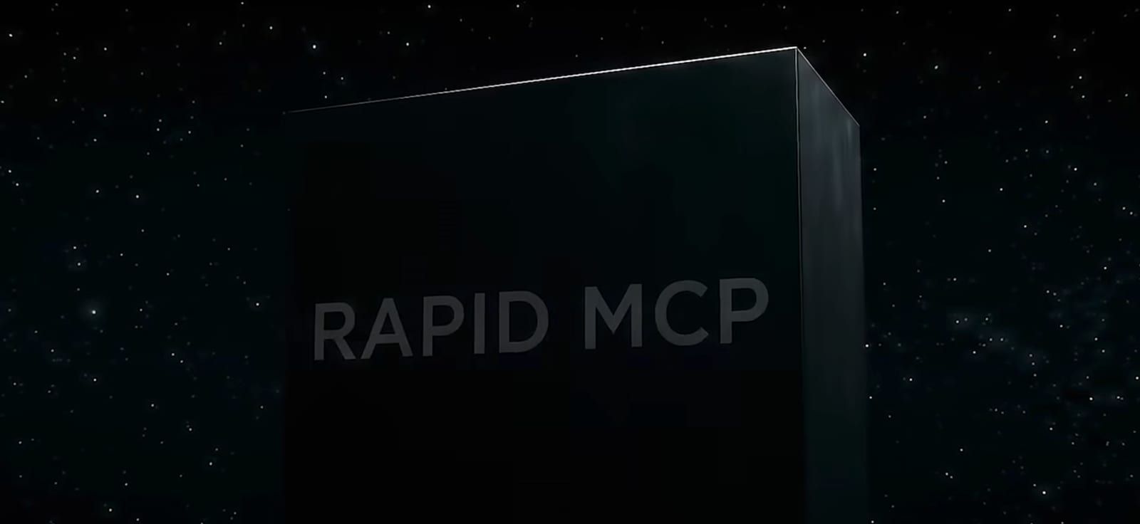 A black monolith engraved with RAPID MCP against a starry night sky